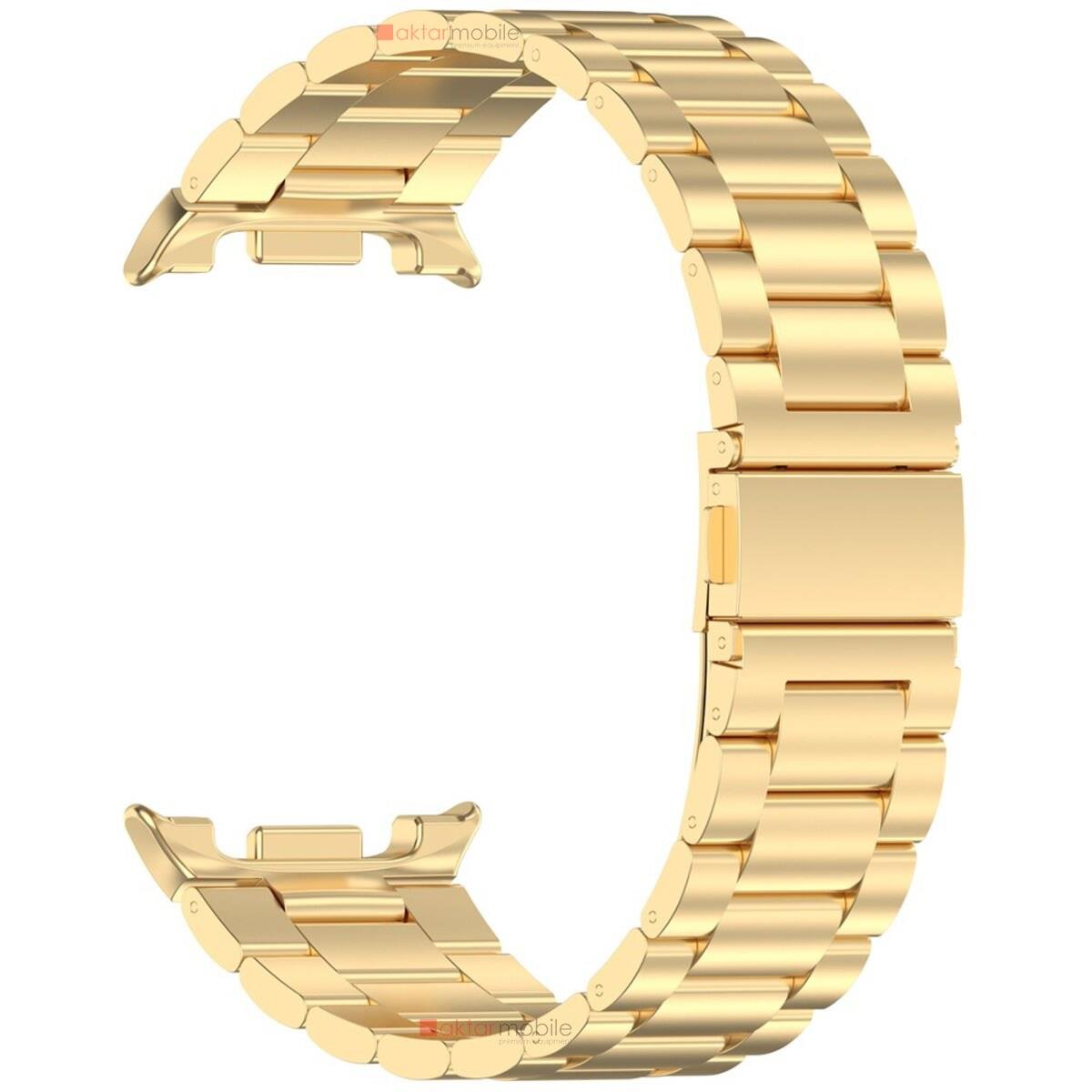 Galaxy Watch 8 40 / 44 mm Uyumlu Metal Kordon Premium Paslanmaz Çelik Kayış Baklalı Model Özel Pim Gold