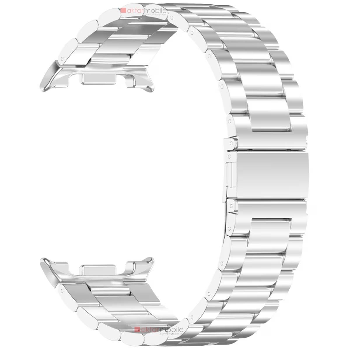 Galaxy Watch 8 40 / 44 mm Uyumlu Metal Kordon Premium Paslanmaz Çelik Kayış Baklalı Model Özel Pim Gümüş