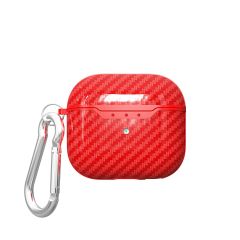 Airpods 3. Nesil Uyumlu Kılıf Silikon Kulaklık Kılıfı Karbon Fiber Görünümlü Tasarım Kırmızı