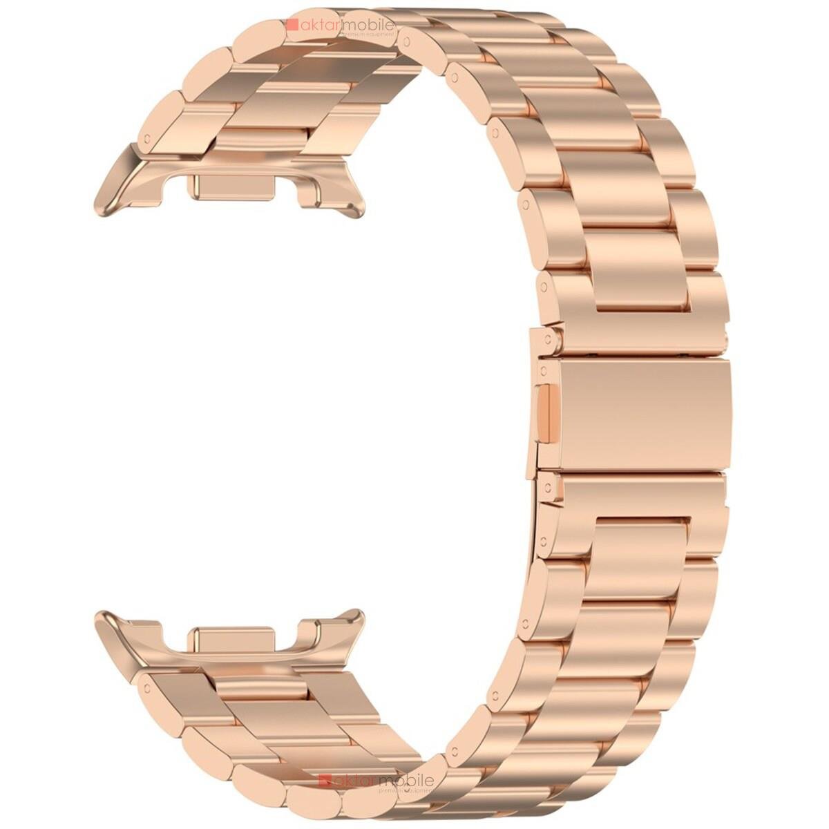 Galaxy Watch 8 40 / 44 mm Uyumlu Metal Kordon Premium Paslanmaz Çelik Kayış Baklalı Model Özel Pim Rose Gold