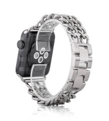 Apple Watch 10 46 mm uyumlu Zincirli Metal Kordon Zincir Tasarım Kayış Gümüş