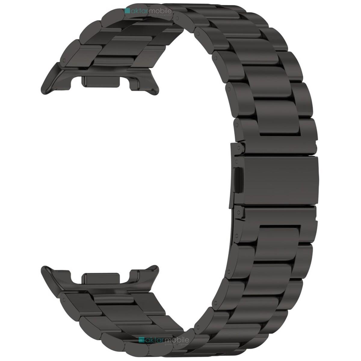 Galaxy Watch 8 40 / 44 mm Uyumlu Metal Kordon Premium Paslanmaz Çelik Kayış Baklalı Model Özel Pim Siyah