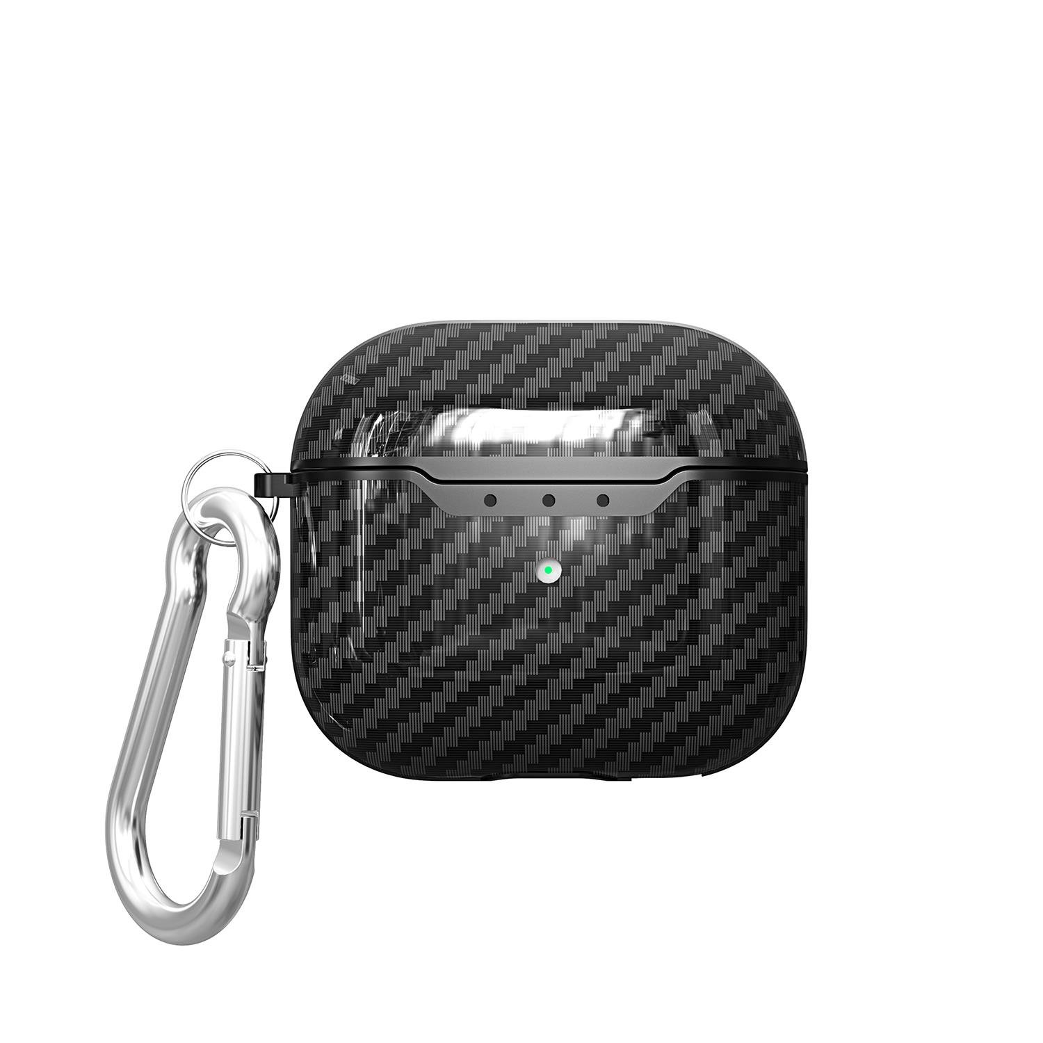 Airpods 3. Nesil Uyumlu Kılıf Silikon Kulaklık Kılıfı Karbon Fiber Görünümlü Tasarım Siyah