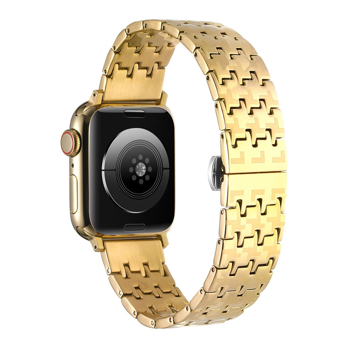 Apple Watch 6 SE 5 4 3 2 1 38 40 mm Metal Kordon Zikzak Tasarımlı Premium Paslanmaz Çelik Kayış Gold