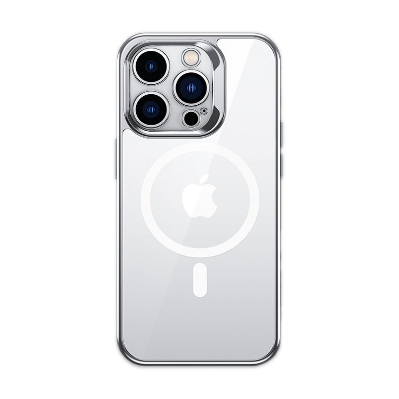 Apple iPhone 14 Pro Max Magsafe Şarj Özellikli Premium Cam Arka Yüzey Benks Electroplated Kapak Gümüş