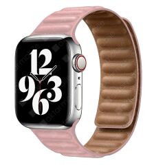 Apple Watch 7 6 SE 5 4 3 2 1 - 38 / 40 / 41 mm uyumlu Baklalı Model Deri Kayış Mıknatıslı Kordon Pembe