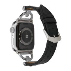 Apple Watch 7 6 SE 5 4 3 2 1 - 45 / 44 / 42 mm uyumlu Deri Kordon Metal Bağlantılı Şık Tasarım Kayış