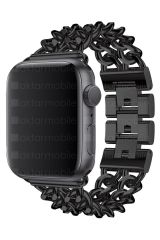Apple Watch 10 46 mm uyumlu Zincirli Metal Kordon Zincir Tasarım Kayış Siyah