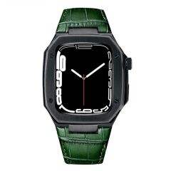 Apple Watch 5 44 mm uyumlu Modifikasyon Kiti Hublot Tasarım Paslanmaz Çelik Kasa & Deri Kordon
