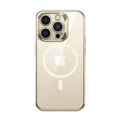 Apple iPhone 14 Pro Max Magsafe Şarj Özellikli Premium Cam Arka Yüzey Benks Electroplated Kapak Gold