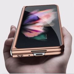 Samsung Galaxy Z Fold 3 Kılıf Premium Kapak Tam Uyumlu 2 Parça Metalik Renk Ultra İnce Electroplate Rose Gold