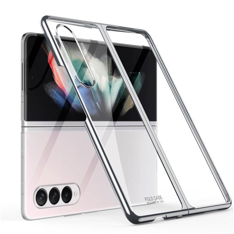 Samsung Galaxy Z Fold 3 Kılıf Premium Kapak Tam Uyumlu 2 Parça Metalik Renk Ultra İnce Electroplate Gümüş