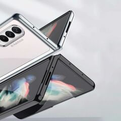 Samsung Galaxy Z Fold 3 Kılıf Premium Kapak Tam Uyumlu 2 Parça Metalik Renk Ultra İnce Electroplate Gümüş