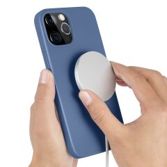 iPhone 13 Pro Max Kılıf MagSafe Özellikli İçi Kadife Silikon Kapak Mavi
