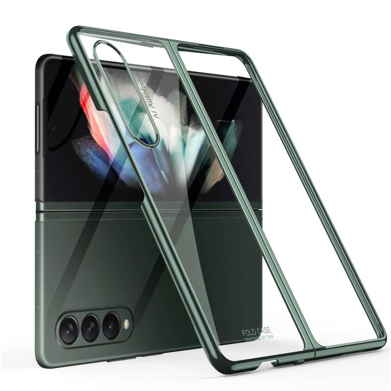 Samsung Galaxy Z Fold 3 Kılıf Premium Kapak Tam Uyumlu 2 Parça Metalik Renk Ultra İnce Electroplate Koyu Yeşil