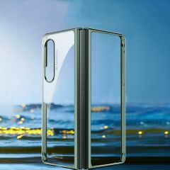 Samsung Galaxy Z Fold 3 Kılıf Premium Kapak Tam Uyumlu 2 Parça Metalik Renk Ultra İnce Electroplate Koyu Yeşil