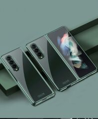 Samsung Galaxy Z Fold 3 Kılıf Premium Kapak Tam Uyumlu 2 Parça Metalik Renk Ultra İnce Electroplate Koyu Yeşil