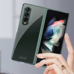 Samsung Galaxy Z Fold 3 Kılıf Premium Kapak Tam Uyumlu 2 Parça Metalik Renk Ultra İnce Electroplate Koyu Yeşil