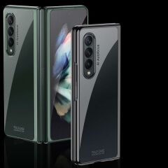 Samsung Galaxy Z Fold 3 Kılıf Premium Kapak Tam Uyumlu 2 Parça Metalik Renk Ultra İnce Electroplate Koyu Yeşil