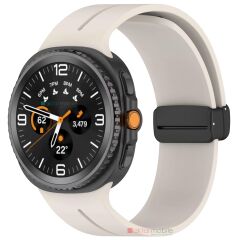 Galaxy Watch 8 Classic 46 mm uyumlu Silikon Kordon Magnetik D Tokalı Spor Kayış Mıknatıslı Toka Starlight