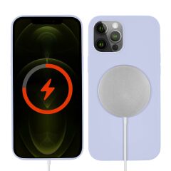 iPhone 13 Pro Max Kılıf MagSafe Özellikli İçi Kadife Silikon Kapak Lila