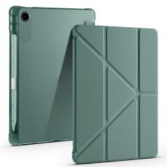 Lenovo Tab TB311FU 2025 10.1 inç uyumlu Kılıf Kalem Bölmeli Tri Folding Standlı Arkası Silikon Kapak Koyu Yeşil