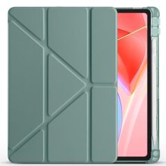 Lenovo Tab TB311FU 2025 10.1 inç uyumlu Kılıf Kalem Bölmeli Tri Folding Standlı Arkası Silikon Kapak Koyu Yeşil