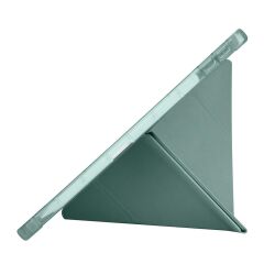 Lenovo Tab TB311FU 2025 10.1 inç uyumlu Kılıf Kalem Bölmeli Tri Folding Standlı Arkası Silikon Kapak Koyu Yeşil