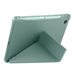 Lenovo Tab TB311FU 2025 10.1 inç uyumlu Kılıf Kalem Bölmeli Tri Folding Standlı Arkası Silikon Kapak Koyu Yeşil