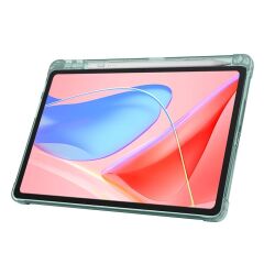 Lenovo Tab TB311FU 2025 10.1 inç uyumlu Kılıf Kalem Bölmeli Tri Folding Standlı Arkası Silikon Kapak Koyu Yeşil
