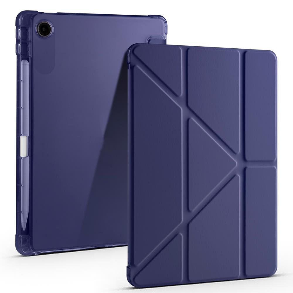 Lenovo Tab TB311FU 2025 10.1 inç uyumlu Kılıf Kalem Bölmeli Tri Folding Standlı Arkası Silikon Kapak Lacivert