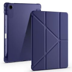 Lenovo Tab TB311FU 2025 10.1 inç uyumlu Kılıf Kalem Bölmeli Tri Folding Standlı Arkası Silikon Kapak Lacivert
