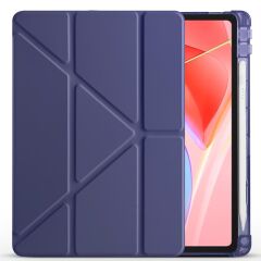 Lenovo Tab TB311FU 2025 10.1 inç uyumlu Kılıf Kalem Bölmeli Tri Folding Standlı Arkası Silikon Kapak Lacivert
