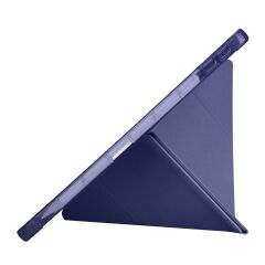 Lenovo Tab TB311FU 2025 10.1 inç uyumlu Kılıf Kalem Bölmeli Tri Folding Standlı Arkası Silikon Kapak Lacivert