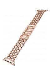 Apple Watch 7 6 SE 5 4 3 2 1 - 42 / 44 / 45 mm uyumlu Zincirli Metal Kordon Zincir Tasarım Kayış Rose Gold