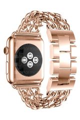 Apple Watch 7 6 SE 5 4 3 2 1 - 42 / 44 / 45 mm uyumlu Zincirli Metal Kordon Zincir Tasarım Kayış Rose Gold