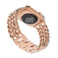 Apple Watch 7 6 SE 5 4 3 2 1 - 42 / 44 / 45 mm uyumlu Zincirli Metal Kordon Zincir Tasarım Kayış Rose Gold