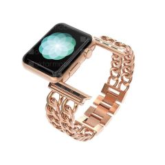 Apple Watch 7 6 SE 5 4 3 2 1 - 42 / 44 / 45 mm uyumlu Zincirli Metal Kordon Zincir Tasarım Kayış Rose Gold