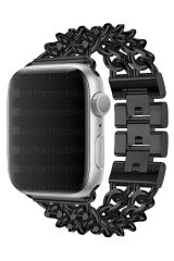 Apple Watch 7 6 SE 5 4 3 2 1 - 42 / 44 / 45 mm uyumlu Zincirli Metal Kordon Zincir Tasarım Kayış Siyah