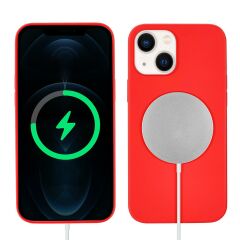 iPhone 13 Kılıf MagSafe Özellikli İçi Kadife Silikon Kapak Kırmızı