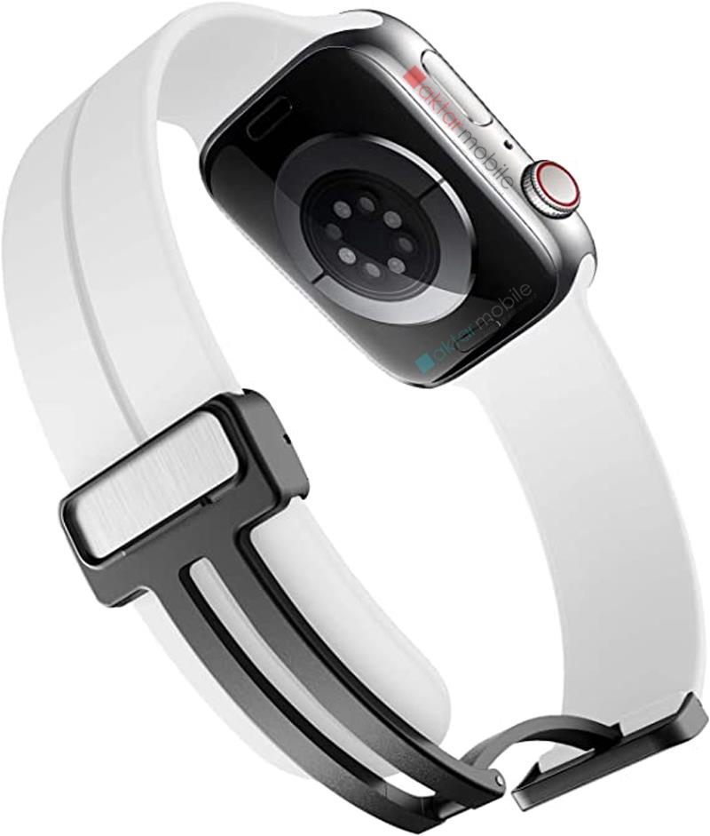 Apple Watch 6 SE 5 4 3 2 1 - 44 / 42 mm uyumlu Silikon Kordon Magnetik D Tokalı Spor Tarzı Kayış Beyaz