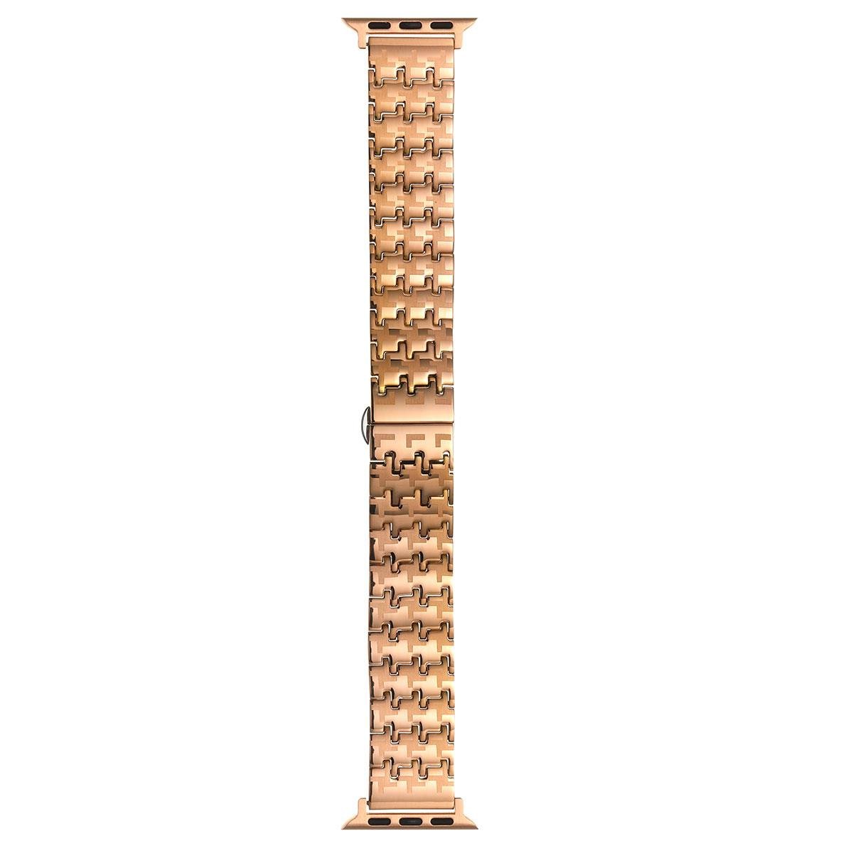 Apple Watch Ultra 49 mm Metal Kordon Zikzak Tasarımlı Premium Paslanmaz Çelik Kayış Rose Gold