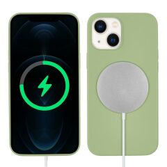 iPhone 13 Kılıf MagSafe Özellikli İçi Kadife Silikon Kapak Açık Yeşil