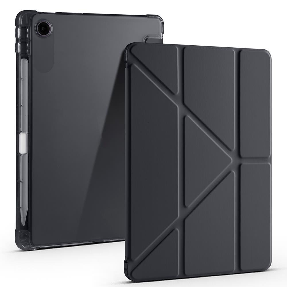 Lenovo Tab TB311FU 2025 10.1 inç uyumlu Kılıf Kalem Bölmeli Tri Folding Standlı Arkası Silikon Kapak Siyah