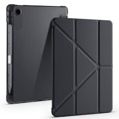 Lenovo Tab TB311FU 2025 10.1 inç uyumlu Kılıf Kalem Bölmeli Tri Folding Standlı Arkası Silikon Kapak Siyah
