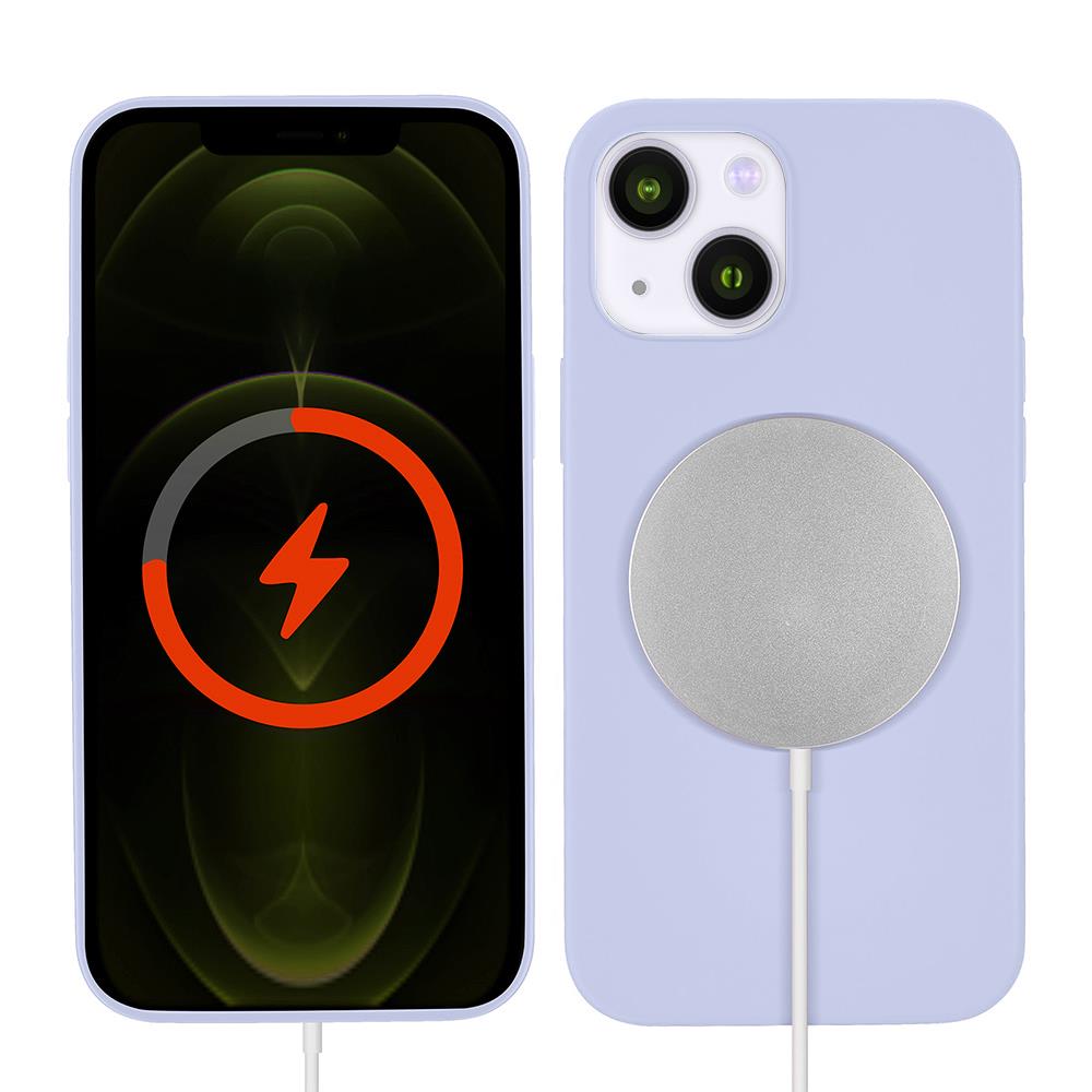 iPhone 13 Kılıf MagSafe Özellikli İçi Kadife Silikon Kapak Lila