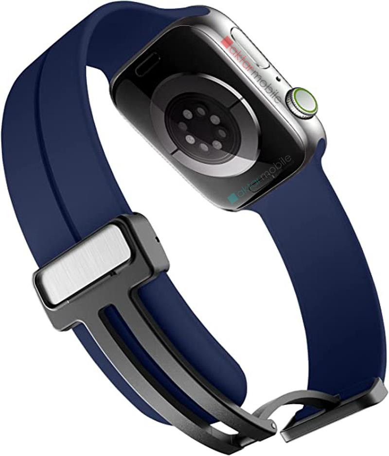 Apple Watch 6 SE 5 4 3 2 1 - 44 / 42 mm uyumlu Silikon Kordon Magnetik D Tokalı Spor Tarzı Kayış Lacivert