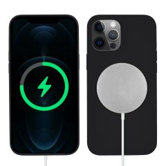 iPhone 13 Pro Kılıf MagSafe Özellikli İçi Kadife Silikon Kapak Siyah