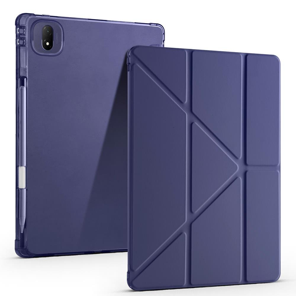 Honor Pad GT Pro 12.3 inç 2024 uyumlu Kılıf Kalem Bölmeli Tri Folding Standlı Arkası Silikon Kapak Lacivert