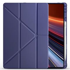 Honor Pad GT Pro 12.3 inç 2024 uyumlu Kılıf Kalem Bölmeli Tri Folding Standlı Arkası Silikon Kapak Lacivert